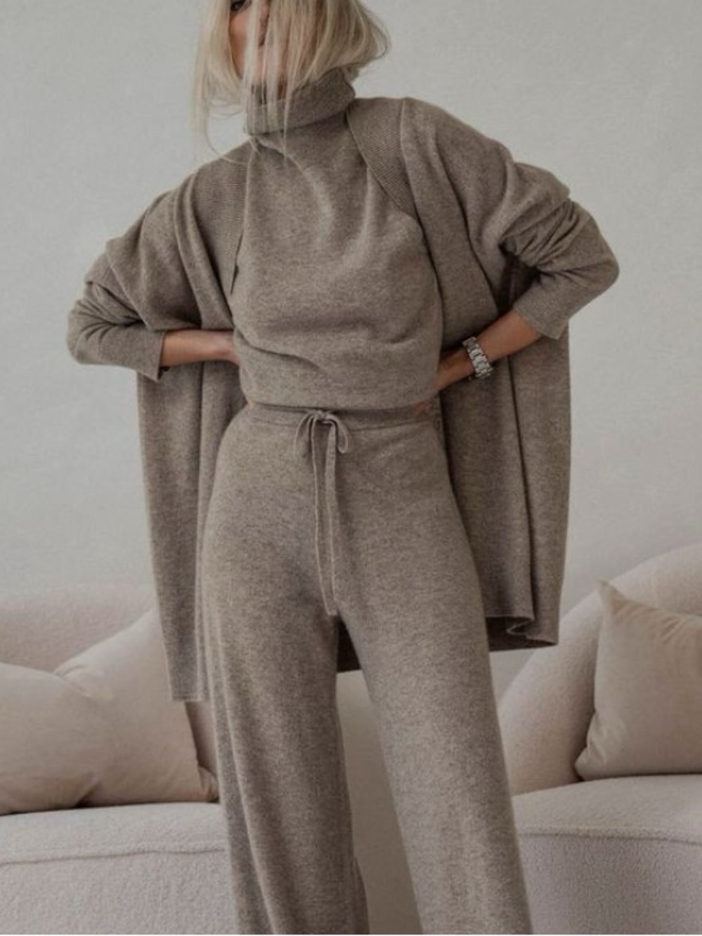 NWT New splendid Tori 100% Cashmere Tori Wide Leg Pant Cedar Heather xs $288